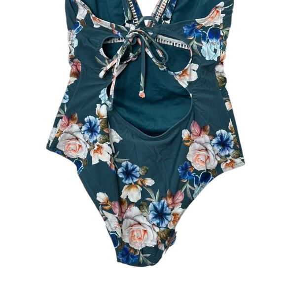 Cupshe Green Floral Lace-Up One Piece Swimsuit Women's Size Medium NEW - Picture 6 of 10